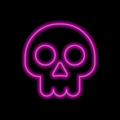 Skull simple icon. Flat desing. Purple neon on black background.ai