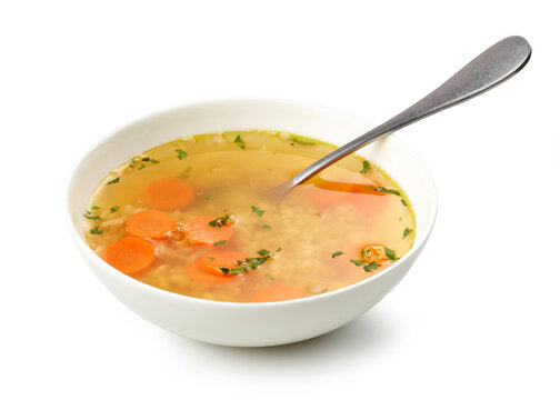 bowl of chicken broth soup