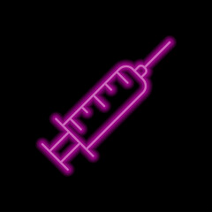 Syringe simple icon. Flat desing. Purple neon on black background.ai