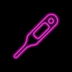 Thermometer simple icon. Flat desing. Purple neon on black background.ai