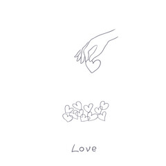 modern minimalistic logo in boho style. hand holds the heart. minimal design. vector illustration.