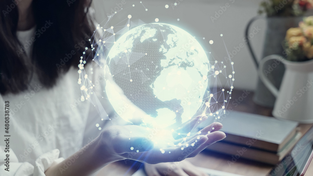 Poster Global communication network concept. Digital transformation.