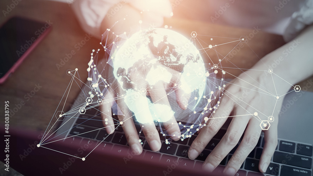 Poster Global communication network concept. Digital transformation.