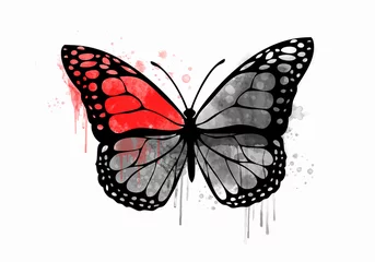 Photo sur Plexiglas Papillons en grunge Papillon grunge aquarelle décoratif pour votre conception. Papillon coloré dessiné à la main avec des taches et des gouttes de peinture.