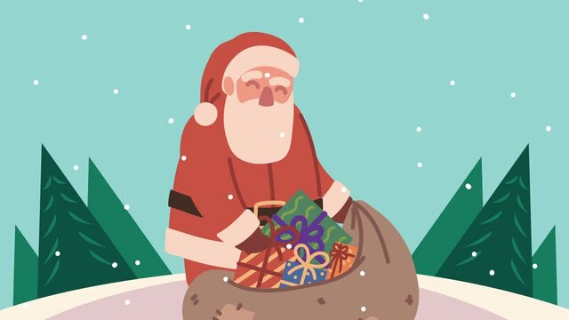happy merry christmas animation with santa claus scene