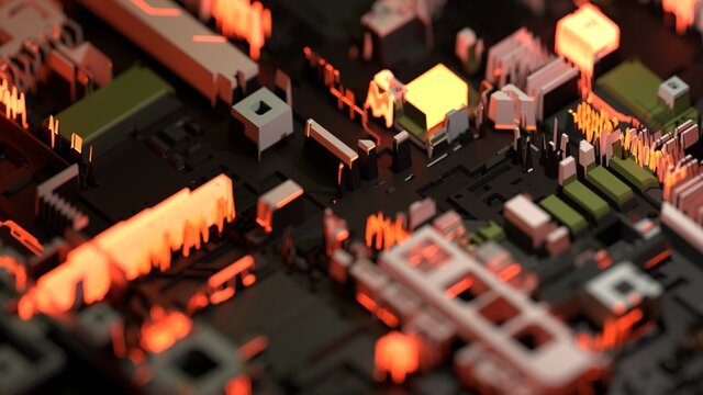3D digital landscape background in mainly warm colours