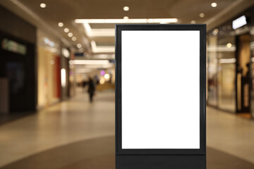 Blank advertising board in shopping mall. Space for text