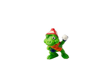 Frog figure plastic toy on a white isolated background