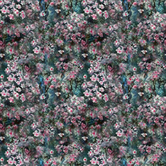 seamless pattern flowering almond trees oil painting