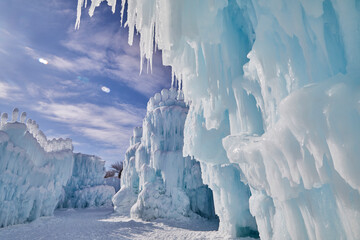 Winter wonderland of huge icicles and lots of snow near Minneapolis Minnesota USA