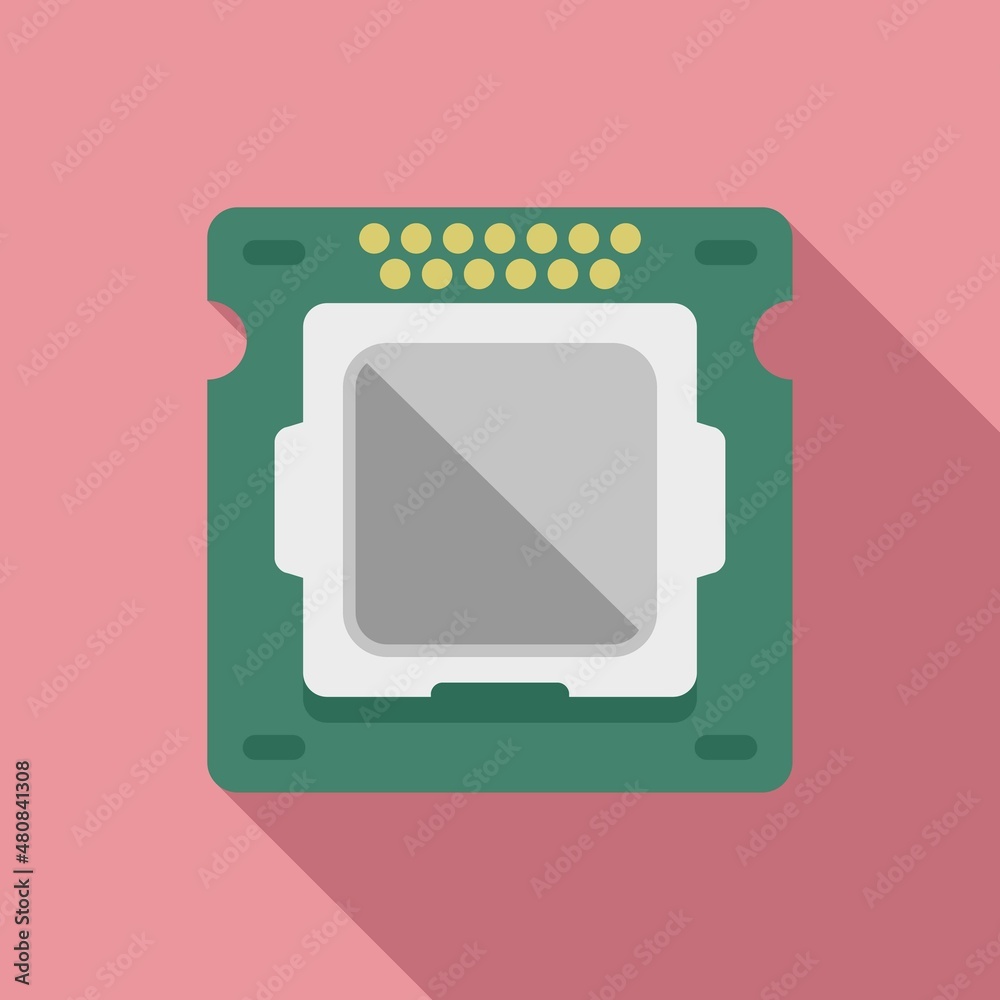 Poster processor circuit icon flat vector. chip cpu