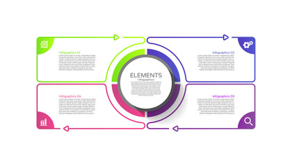 Flat infographic elements template circle colorful with 4 step