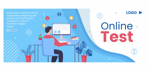 Online Testing Course Cover Template Flat Design Illustration Editable of Square Background for Social media, E-learning and Education Concept