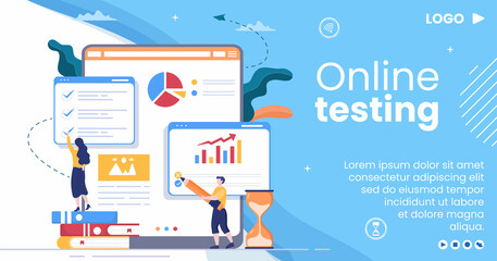 Online Testing Course Post Template Flat Design Illustration Editable of Square Background for Social media, E-learning and Education Concept