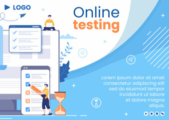 Online Testing Course Brochure Template Flat Design Illustration Editable of Square Background for Social media, E-learning and Education Concept