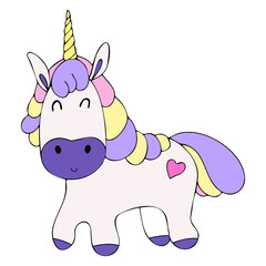 Cute cartoon doodle unicorn, little unicorn