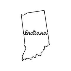 Indiana US state outline map with the handwritten state name. Continuous line drawing of patriotic home sign. A love for a small homeland. T-shirt print idea. Vector illustration.