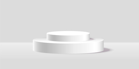 Vector realistic podium platform with white and gray color in abstract stage for product placement and display.