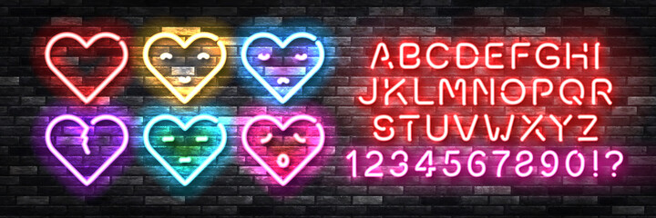 
Vector realistic isolated neon sign of Hearts with easy to change color alphabet font for decoration and covering on the wall background. Concept of Happy Valentine's Day.