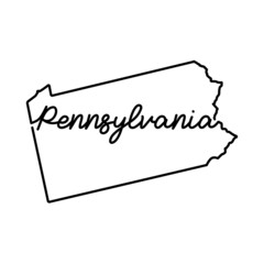 Pennsylvania US state outline map with the handwritten state name. Continuous line drawing of patriotic home sign. A love for a small homeland. T-shirt print idea. Vector illustration.