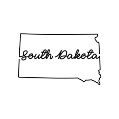 South Dakota US state outline map with the handwritten state name. Continuous line drawing of patriotic home sign. A love for a small homeland. T-shirt print idea. Vector illustration.