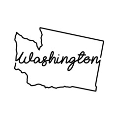 Washington US state outline map with the handwritten state name. Continuous line drawing of patriotic home sign. A love for a small homeland. T-shirt print idea. Vector illustration.