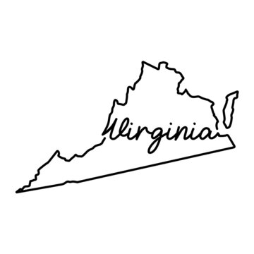 Virginia US State Outline Map With The Handwritten State Name. Continuous Line Drawing Of Patriotic Home Sign. A Love For A Small Homeland. T-shirt Print Idea. Vector Illustration.