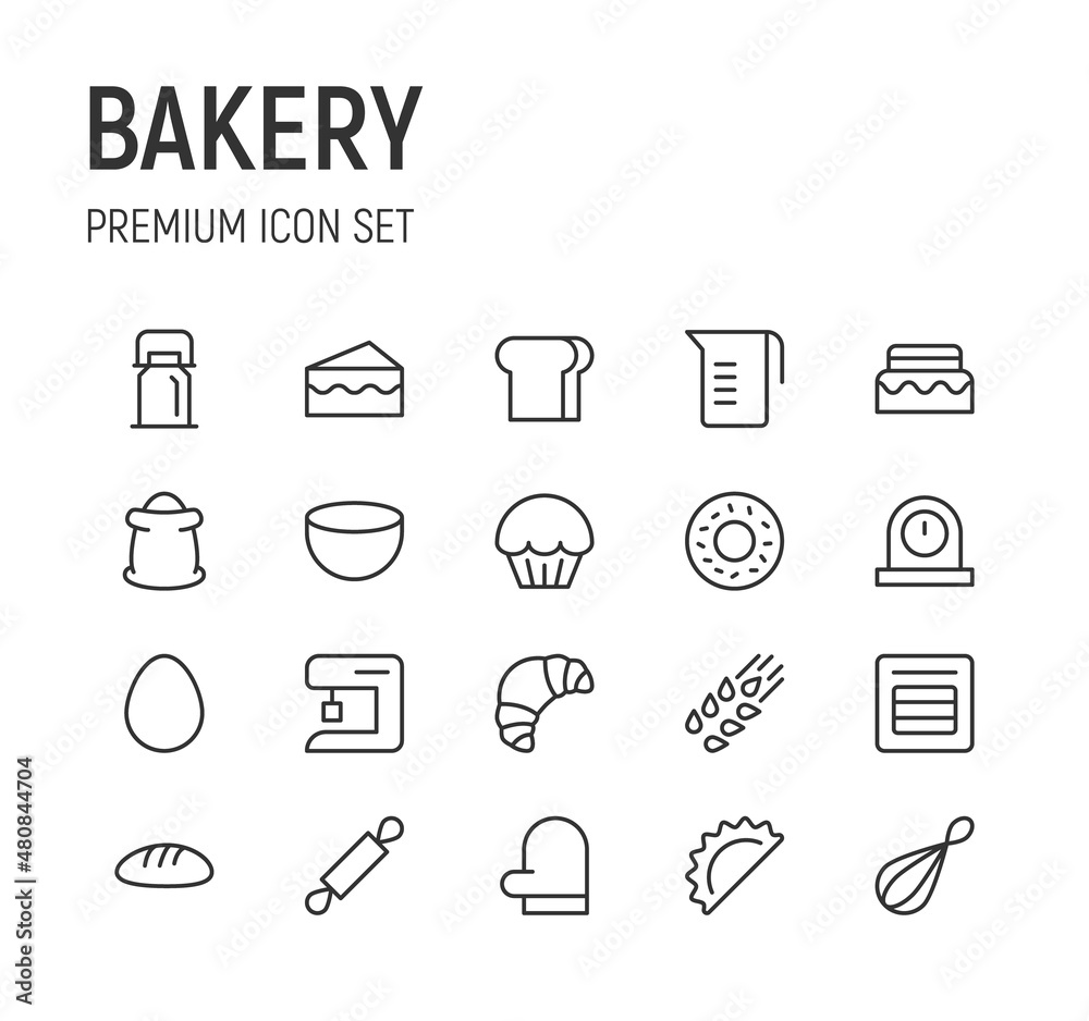 Canvas Prints set of bakery line icons.