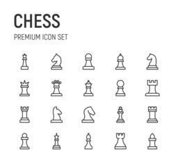 Set of chess line icons.