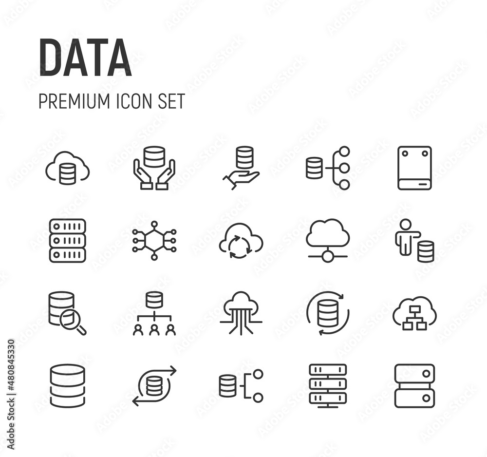 Sticker set of data line icons.