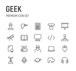 Fotobehang Set of geek line icons. © dstarky