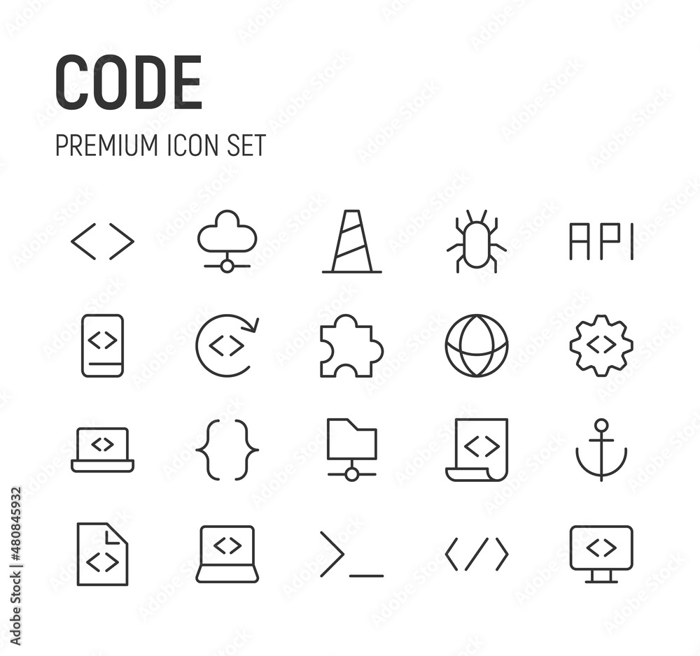 Canvas Prints set of code line icons.