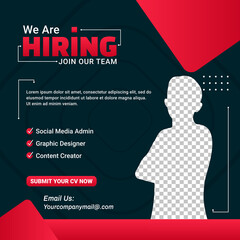 Poster for we are hiring. employees needed. Social media template job vacancy recruitment