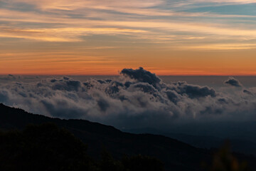 Amazing Golden Sunrise With Amazing Views On The Top Of Sikunir Hills, Dieng Plateau, Central Java, Indonesia