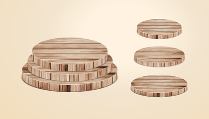 Wood Podium product display and platforms presentation mock up show cosmetic  stage pedestal design, Vector illustration
