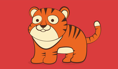 vector cute little tiger on color background.
