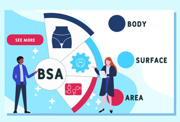 BSA - Body Surface Area acronym. business concept background.  vector illustration concept with keywords and icons. lettering illustration with icons for web banner, flyer