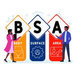 BSA - Body Surface Area acronym. business concept background.  vector illustration concept with keywords and icons. lettering illustration with icons for web banner, flyer