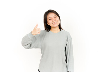 Showing Thumbs Up Of Beautiful Asian Woman Isolated On White Background