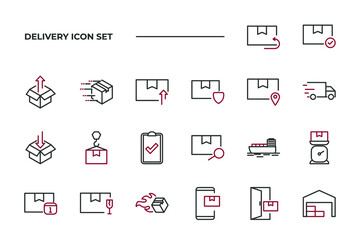 simple set of Delivery vector icons with editable line styles covering return, expedition, fast delivery and other. isolated on white background. 