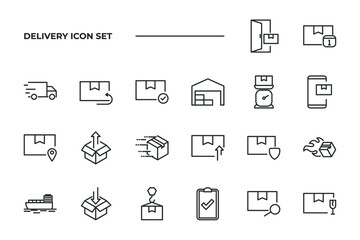 simple set of Delivery vector icons with editable line styles covering return, expedition, fast delivery and other. isolated on white background. 