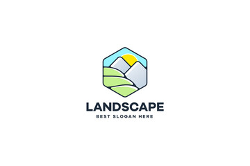 Obraz premium Mountain Farm Landscape Logo
