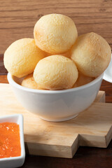 Delicious cheese bread (pão de queijo) in a bowl.