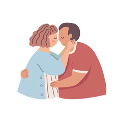 Plus Size, overweight Couple in love, hand draw cartoon flat vector illustration for valentine's day concept.
