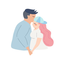 Plus Size, overweight Couple in love, hand draw cartoon flat vector illustration for valentine's day concept.