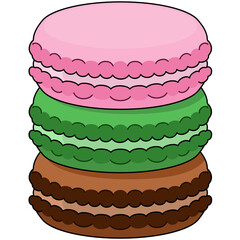 マカロンのイラスト（複数・アウトラインあり）