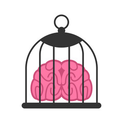 brain in cage. Brains behind bars. vector illustration