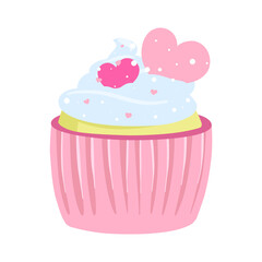 Pretty cartoon cupcake with blue icing and sparkly white sprinkles.