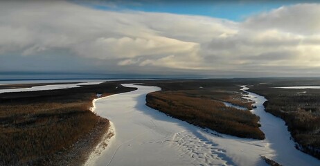 view of the river in winter from above