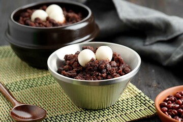 Korean Dongji Red Bean Porridge with Rice Cake